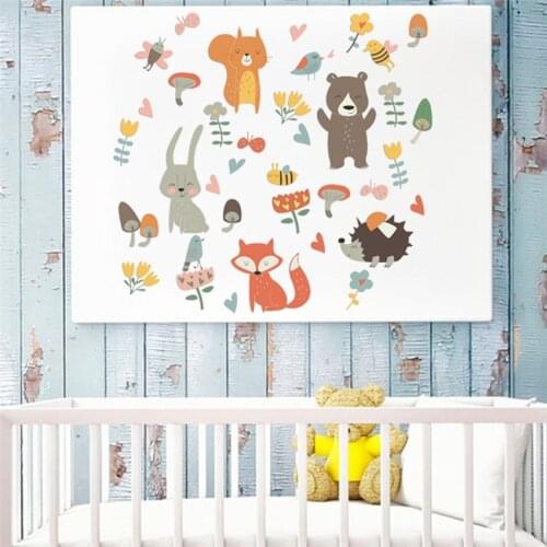 Cartoon Forest Animal Party Wall Sticker for kids rooms bedroom decorations Rabbit bear stickers wallpaper home Art Decals Mural