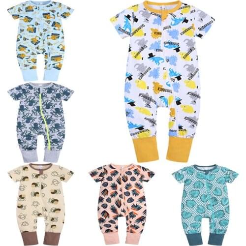 Dinosaur Toddler Baby Girl Boy Romper Pajamas Short Sleeve Cotton Double Zipper Baby Clothes For Newborn Jumpsuit 3-24 Months