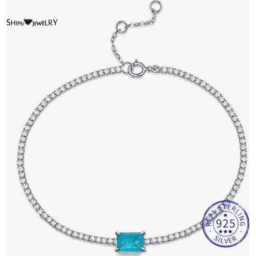 Shipei 925 Sterling Silver Paraiba Tourmaline Created Moissanite Diamonds Gemstone Fine Jewelry White Gold Charm Bracelets