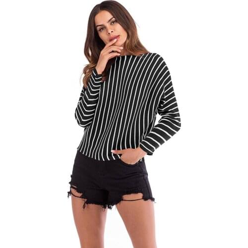 Sweaters For Women 2020 Autumn Round Neck Loose Pullover Vertical Stripes Long Sleeve Knitted Sweaters Female M-XL
