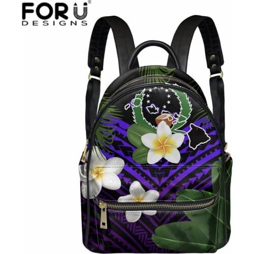 FORUDESIGNS Womens Backpack Polynesian Plumeria Flower Printed PU Leather Bags Pohnpei Fag Beach Multifunctional Back Packs