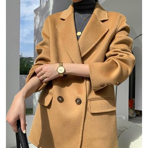 Winter 2021 new double-sided cashmere coat short female high-end double-breasted woolen coat small
