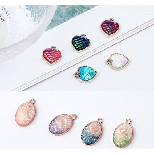 10pcs 2020 New Design Fashion Fish Scale heart-shaped Glitter Gradient Oval Statement Earrings Alloy Pendant Jewelry Accessories