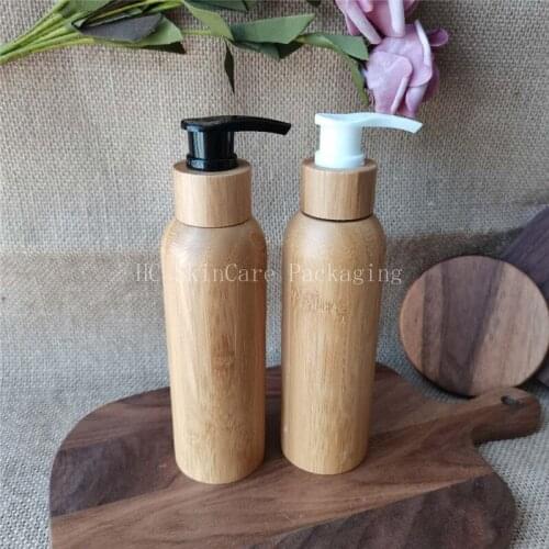 100pcs/lot 120ml Natural Bamboo Housing Bamboo White/Black Lotion Pump Bottle Empty Bottles Cosmetic Containers Wholesale