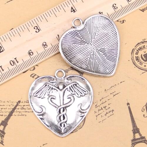 4pcs Charms heart caduceus medicine symbold 42x40mm Antique Pendants,Vintage Tibetan Silver Jewelry,DIY for bracelet necklace