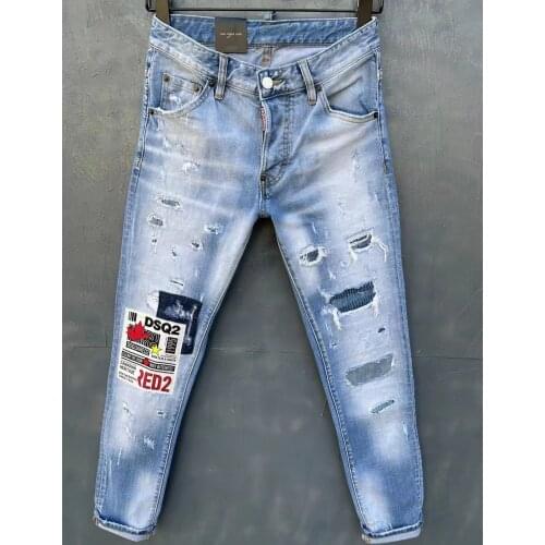2021 Fashion Trend DSQ2 Ripped Paint Dot Motorcycle Jeans For Men 027-1