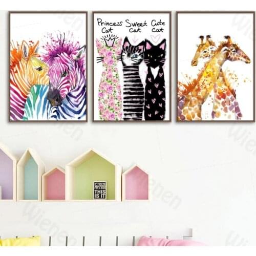 Abstract Colorful Animal Deco Painting Giraffe Zebra Cat Picture Canvas Hd Print Wall Art Home Decor for Living Room Bedroom