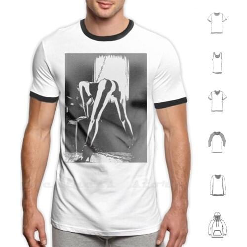 Surreal Bdsm , Brunette Girl Tied With Chains Bw T Shirt Custom Design Print Sexy Pose Girl Chained Erotic Sketch Slim Body
