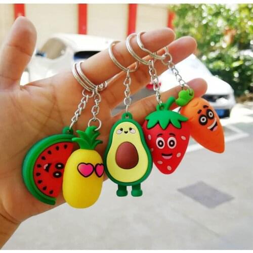 PVC Alloy Cartoon Fruit Unisex Korean Style Key Ring for Women Girls Bag Pendant Multi Purpose Accessories Fashion Keychain Gift