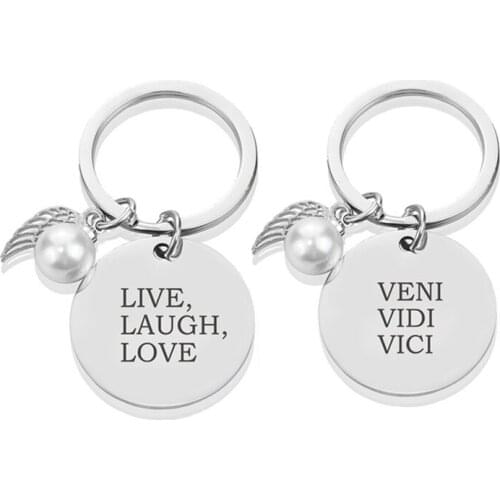 Charm Keychain Veni Vidi Vici - "I Came I Saw I Conquered" Quote Keychain Stainless Steel Engraved Letters Key Ring Jewelry