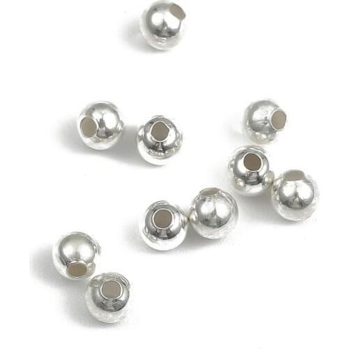 2/3/4/5/6/8/10 mm Round Beads Spacer Loose Beads 925 Sterling Silver Ball End Beads For DIY Jewelry Making Necklace Accessories