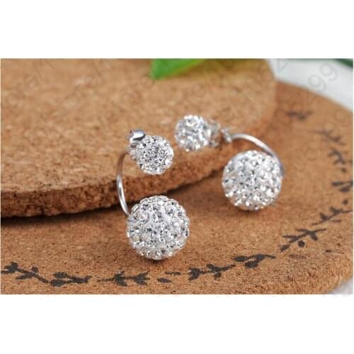 Detail One Pair New Arrival Nice 925 Sterling Silver Double Disco Crystal Beads Stud Earring Jewelry Women Accessories