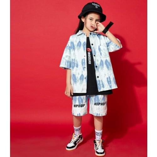 Tie-dye Hip Hop Dancewear Kids Street Dance Clothes Designer Clothes Cheerleader Uniform Stage Costume Festival Clothing JL3164