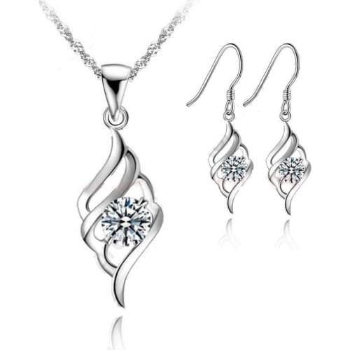 Hot Angle Wing Flying Nice 925 Sterling Silver Jewellery Pendant Necklace Korea Stylish Earring Jewelry Sets+18" Chain