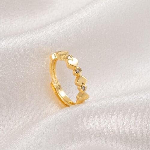 Exquisite Gold Plated Titanium Steel Heart Ring Womens Fashion Simple Infinity Zircon Open Ring Cocktail Party Fashion Jewelry