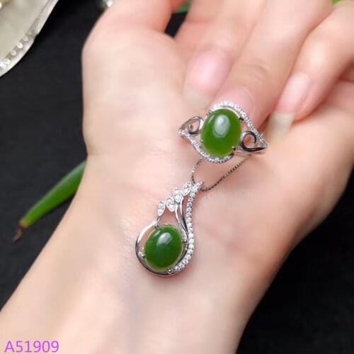 KJJEAXCMY exquisite jewelry 925 sterling silver inlaid natural Hetian jasper womens pendant necklace pendant set support detect