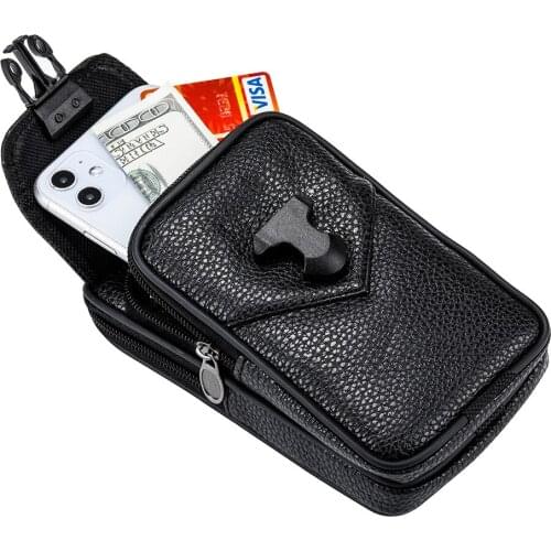 Leather wear belt mens dual mobile phone mobile phone pocket 5.5-6-6.8 inch mobile phone holster bag iPhone11 7P iphone 8plus