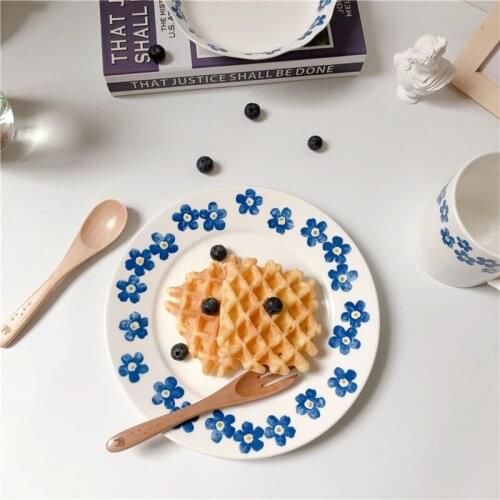 Nordic Ins Round Small Ceramic Plate Wedding Plates Stands For Cakes Blue Flower Mug Cup Salad Bowl Tableware Plates