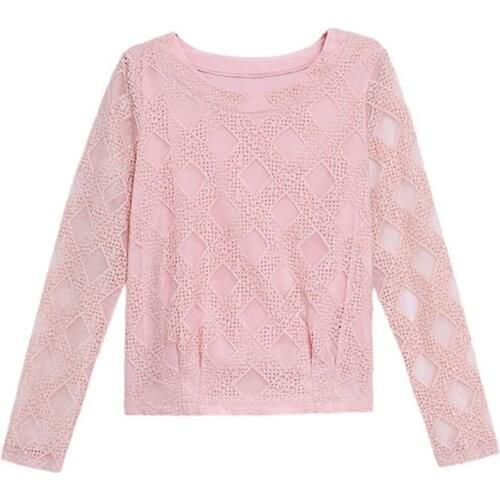 Lace Blouses Shirts Women Spring Autumn Style O-Neck Long Sleeve Lace Blusas Tops DD8024