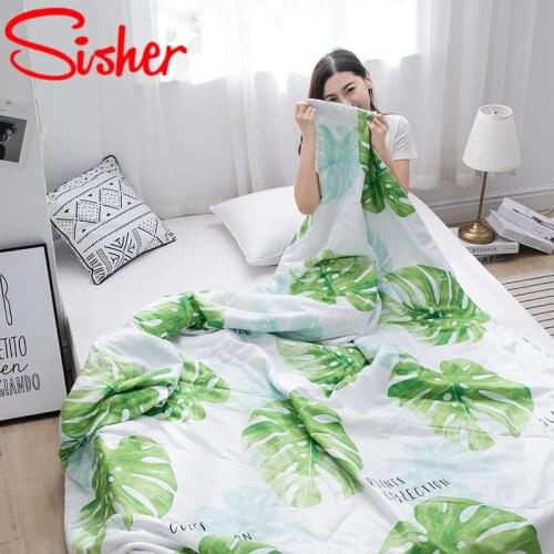 Summer Washed Polyester Air-conditioning Quilt Soft Breathable Cool Blanket Thin Pastoral Cartoon Bedspread Bed Cover Comforter