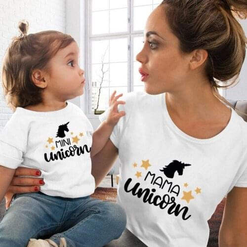 MaMa Mini Unicorn Family Matching Clothes T Shirt Fashion Mother and Daughter Clothes Mommy and Me Family Look Tshirt Outfits