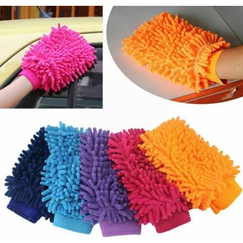 Microfiber Car Wash Glove Thick Chenille Mitt Soft Scratch Glove Double-faced No Cleaning Care Mesh Auto Backing Wash For C O0L7