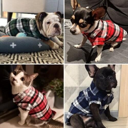 Fashion Dog Shirts Summer British Style Plaid Dog Shirts Breathable Pet Puppy T-Shirt Dog Clothes For Small Medium Dogs Cat