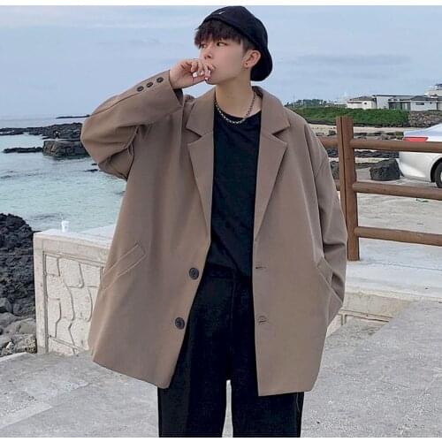 Men Solid Blazers Single Breasted Long Sleeve Plus Size Loose Korean Style Casual Fashion Outwears Teen Retro Men Jacket Blazers