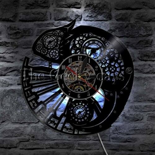 Gecko Chameleon Lizard Animal Vinyl Record Wall Clock LED Hanging Lamp Reptile Iguana Decorative Lighting