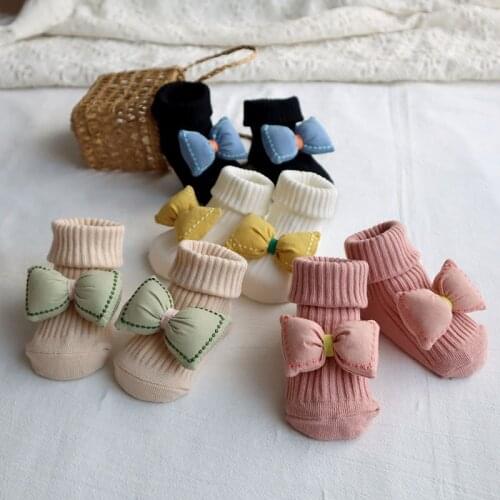 Baby Vertical Stripe Socks With 3D Doll Bow Shape Sock Baby Full Moon Non Slip Sock Children Clothing Boys Girls Kids Clothes