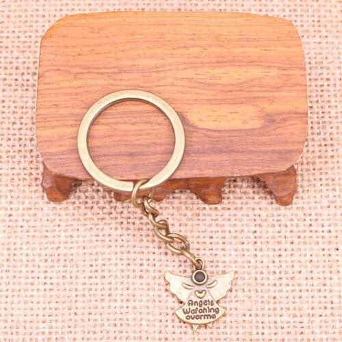 20pcs New Fashion Keychain 20x19mm guardian angel watching over me Pendants DIY Men Jewelry Car Key Chain Souvenir For Gift