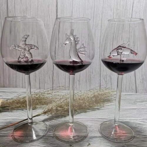 New Design Red Wine Glass Built-in Shark Goblet Crystal Glass Dinner Decorate US