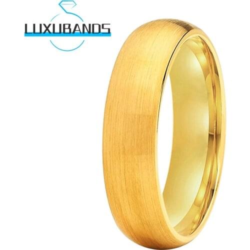 6MM Gold Wemens Wedding Rings For Men Tungsten Engagement Domed Bands Brushed Finished Comfort Fit