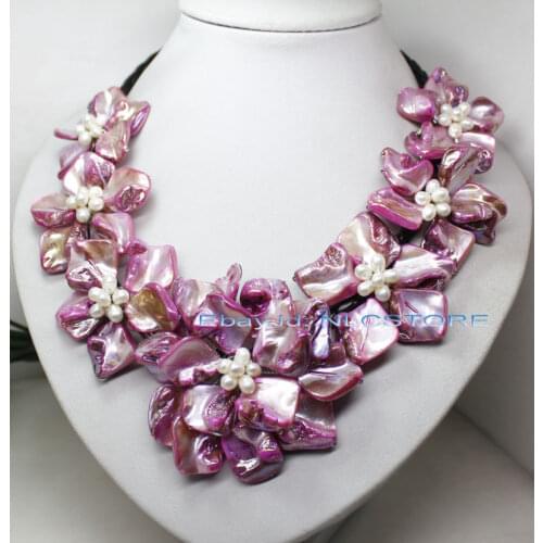 White pearl pink mother of pearl shell handmade flower pendant necklace 18" AAA style Fine Noble real Natural free shipping