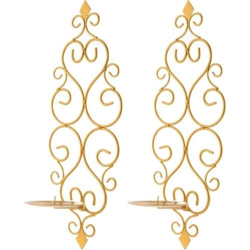 2pcs Elegant Swirling Flower Iron Hanging Wall Mounted Candle Holder Wedding Christmas Home Decorative Sconce Candle Rack Shelf