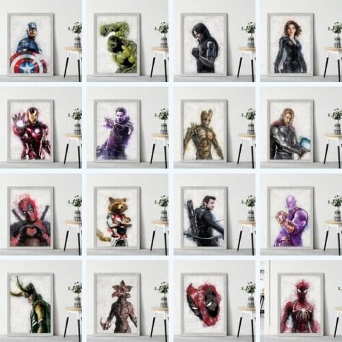 Marvel Iron Man Spider-Man Captain America Poster Avenger Anime Canvas Painting Print Wall Art Picture for Living Room Home Deco