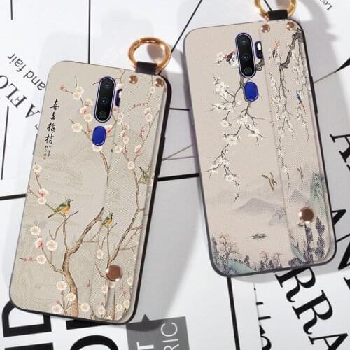 Silicone Wristband Case For OPPO A5 A8 A9 A31 2020 Flower Pattern Phone Holder Cover For OPPO A3S AX5 A7 A71 A72 A83 A92 A92S