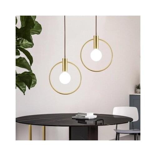 Modern Simple Led Hanging Lamp Ring Iron Round Pendant Light Fixture Bedside Shop Restaurant Droplight Golden Lighting Fixuture