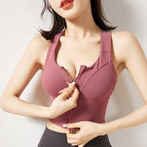 New Front Zipper Sports Underwear Women Workout Tops Shockproof Running Sexy Cross Vest Fitness Yoga Bras Gathered Bralette J19