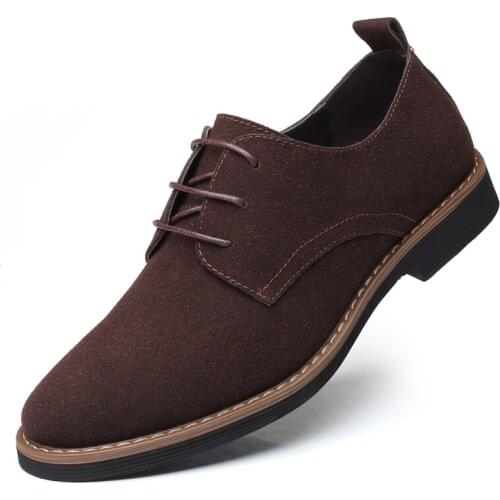 Fashion Men Derby Shoes Casual Luxury Brand Suede Leather Mens Oxford Shoes For Men Moccasins Business Shoes Brown