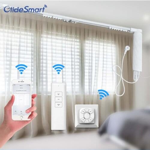 Smart Motorized Slide Shade Motor with Electric Curtain Tracks and Wall Switch Easy Assembly Support Voice Control by Alexa