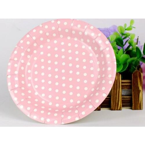 High quality 10pcs Disposable Polka Dot Paper Plates For BBQ Valentine Birthday Wedding Nursery Party Tableware Party Supplies