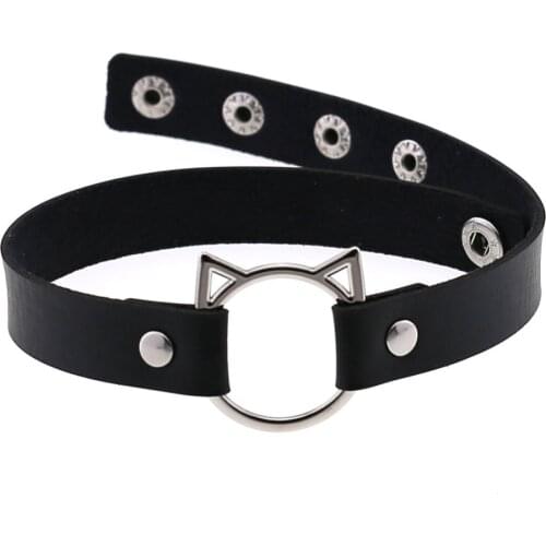ZIMNO 2020 gothic PU Leather Lock hollow cat Spike Rivet sexy Collar Studded Punk choker necklace for women chocker goth Jewelry