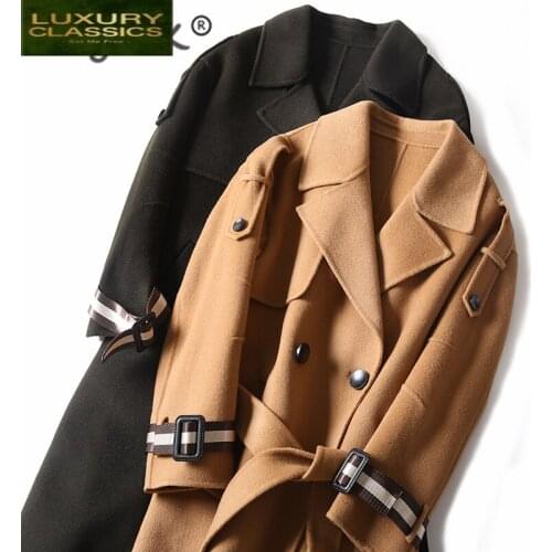 Wool Natural Vintage 100% Jacket Autumn Winter Cashmere Coat Women Long Double-sided Wool Belt Coats Spring Clothes 98002