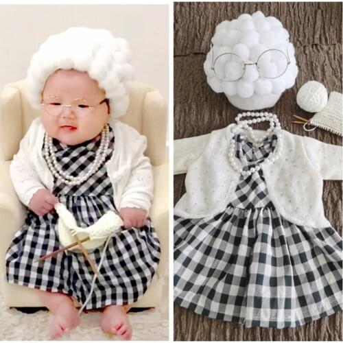 1 Set Funny Baby Photography Props Costume Infant Girls Cosplay Grandma Clothes Photo Shooting Hat Outfits