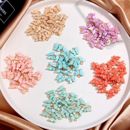 10Pcs/lot Trendy Acrylic Butterfly Charms Pendant Accessories Resin Animal Metal Pendant For DIY Making Earring Necklace Jewelry