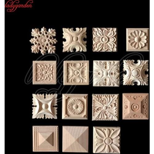 10CM Vintage Wood Carved Applique WoodCarving Decals Onlay Applique Decorate Frame Home Decoration Wood DIY Crafts