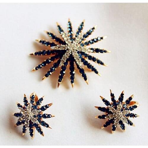 2019 new accessories, antique sparks, blue drills, retro female ears Clip Brooch sets