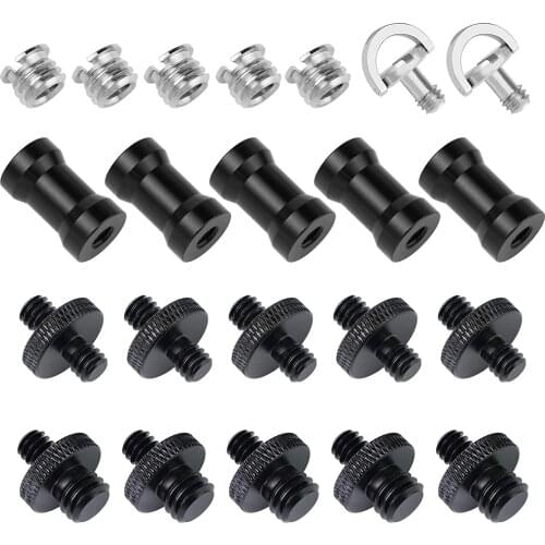 22 Pcs Camera Screw Adapter, 1/4 to 1/4 and 1/4 to 3/8 with D-Ring Screw Tripod Mount Screw Converter Set for Camera Mount, Mono