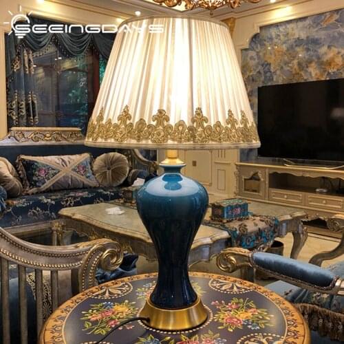 36x62cm American Luxury New Chinese Ceramic Table Lamp For Bedroom Bedside Lamp European Style Villa Living Room Table Lamp